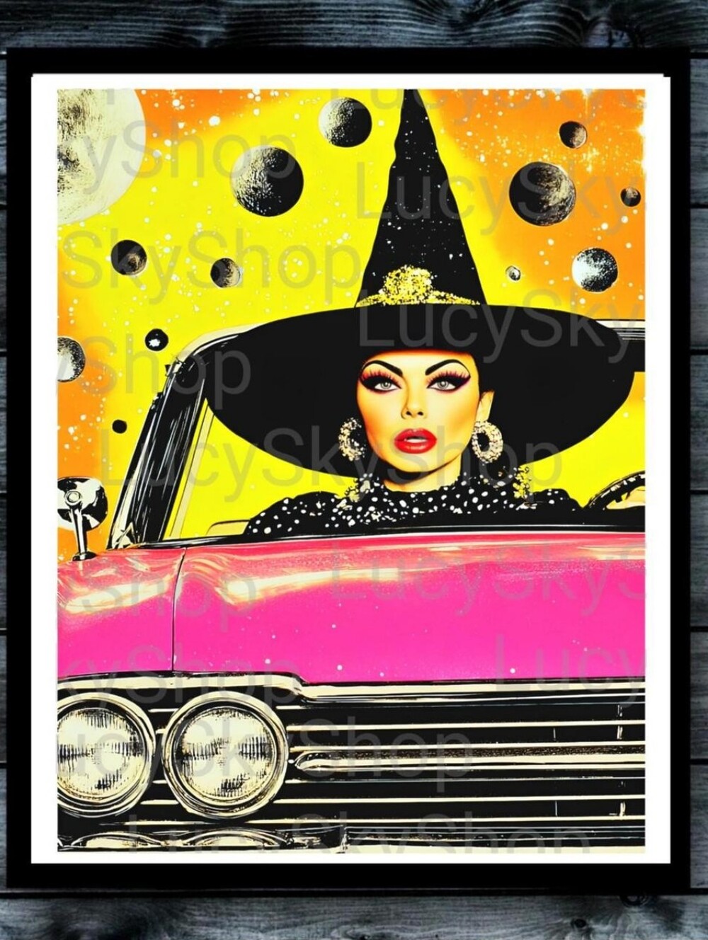 Witch Pink Cadillac Cosmos Goth Whimsy Vibrant Everyday is Halloween Wall Decor